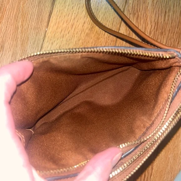 Coach Signature Wristlet Double Zip Brown Khaki Canvas Wallet - Picture 4 of 6